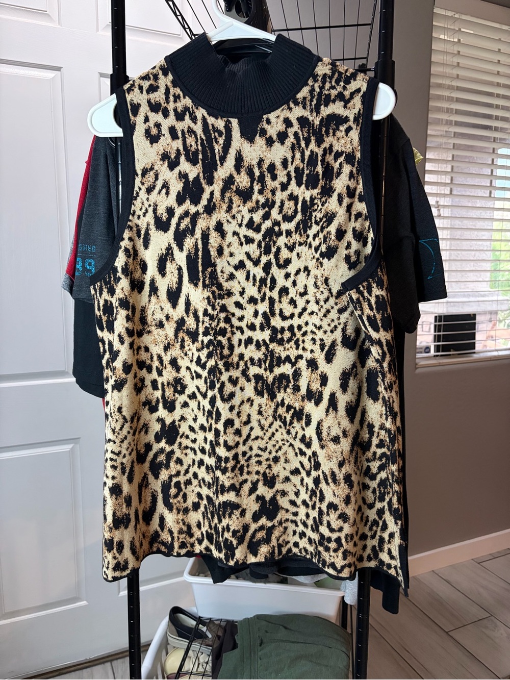 Chico's Sleeveless Leopard Print Shell in Black and Beige